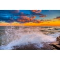 thumbnail image 2 of Jaynes Gallery 14x11 Black Ornate Wood Framed with Double Matting Museum Art Print Titled - USA-New York-Lake Ontario Sunset waves on rocky shoreline, 2 of 4