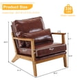 thumbnail image 3 of Zimtown Arm Chair, Solid Oak Wood Accent Chair, Upholstered Golden Thai PU Leather Single Chair, Dark Brown, 3 of 7
