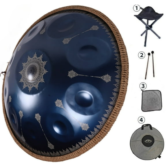440HZ Tambourine Drum in D Minor 22Inch Blue 10 Notes Mandala Handpan Drum with Soft Hand Pan Bag