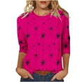 thumbnail image 2 of Womens Tops 3/4 Sleeve Round Neck Printed Shirts Casual Summer T-Shirts 3-Hot Pink M, 2 of 6
