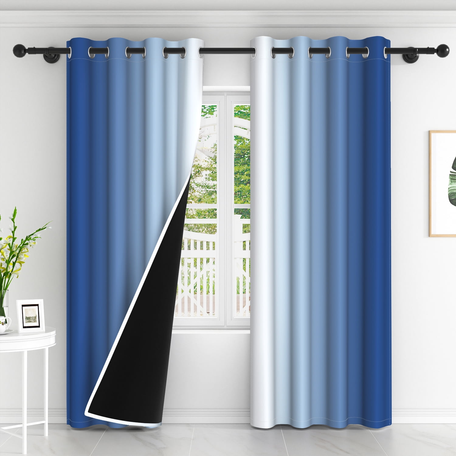 Lfeey Blackout Drapes Blue White Gradient, Room Darkening Curtains, 42x84 inch, Set of 2