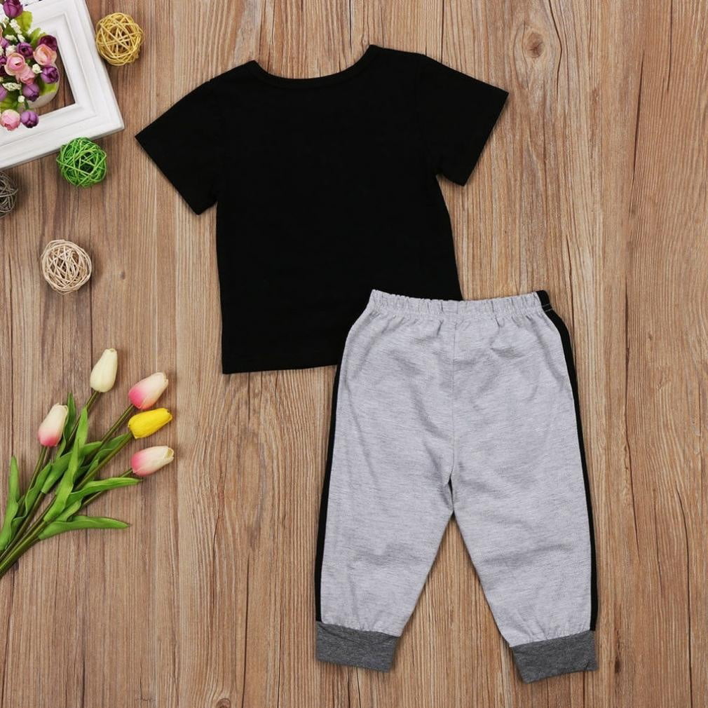 Kids Baby Little Boys Short Sleeve Mini Boss Tshirt Pants Outfits Clothes Set 