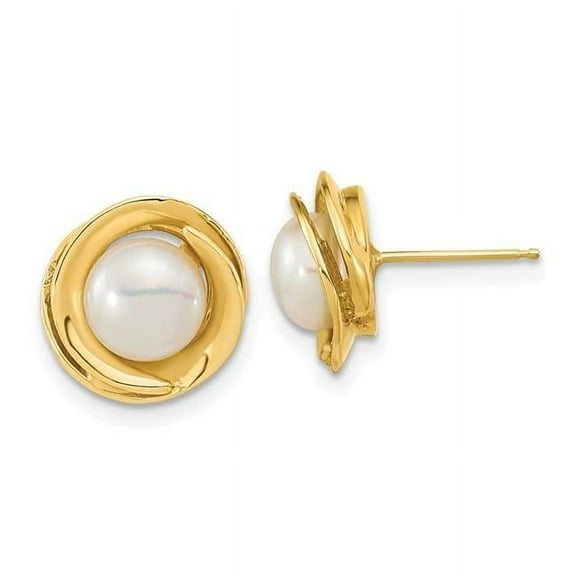 Primal Gold 14 Karat Yellow Gold 6-7mm White Button Freshwater Cultured Pearl Post Earrings