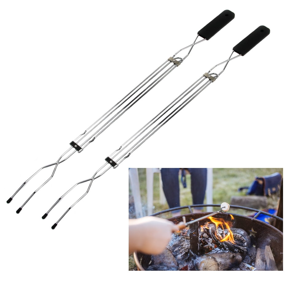 2Pc Extendable Long Fork Marshmallow BBQ Hot Dog Campfire Cutlery Telescopic 31'