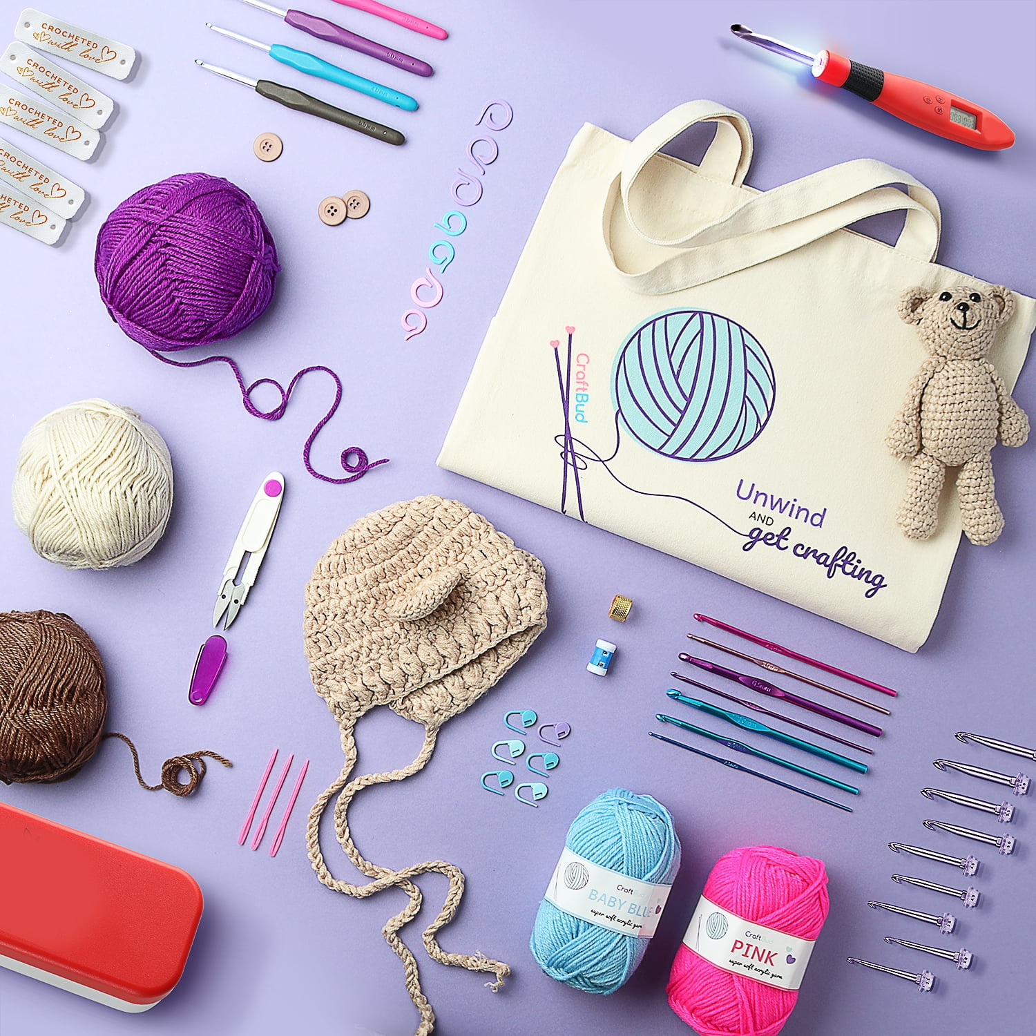 Craftbud Mini Crochet Set Kit With Yarn And Crochet Hook Set (68pc)  (图3)