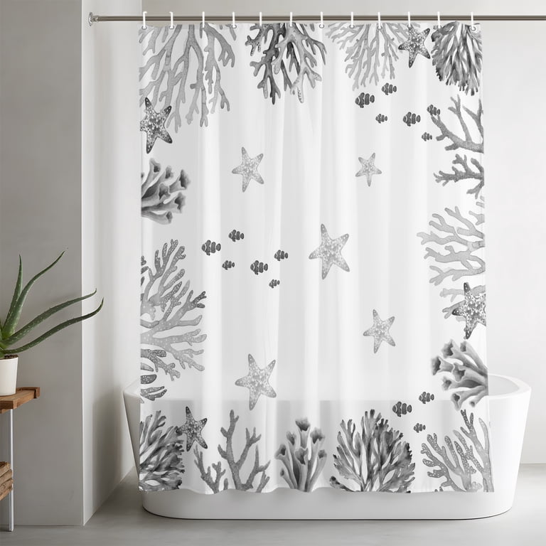 fish shower curtains bath accessory sets Lofaris Under The Sea Ocean Curtain for Kids Cartoon Tropical Fish Underwater Coral Animals Bathtub for Bathroom Decor Sea World Dolphin Turtle Waterproof Shower Curtain with 12 Hooks Durable Fabric Yeele Fish Shower Curtains Under