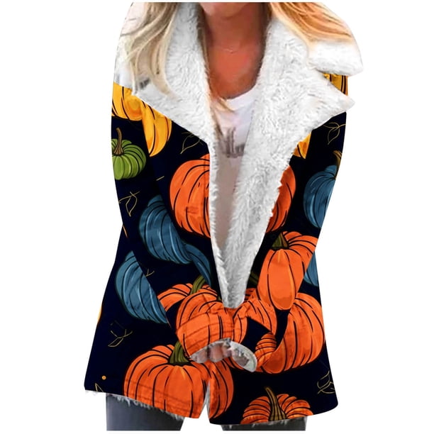 Puntoco Abrigo Mujer Halloween Impreso Moda Manga Larga Bolsillo Compuesto Felpa Botón Abrigo Manga Larga Sin Sombrero Casual Abrigo/Chaqueta Liquidación Puntoco Puntoco-1