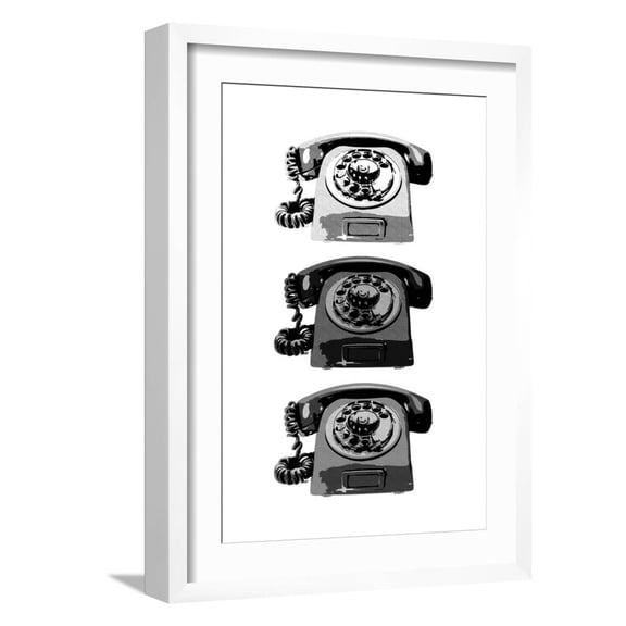 Art.com Vintage Rotary Telephone b&w Pop Art Print Poster Art Print, White Frame Wall Art, 17" x 23"