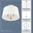 thumbnail image 4 of Prominence Home Billet Brushed Gold 3-Light Convertible Pendant/Semi-Flush with Fabric Shades, 4 of 15