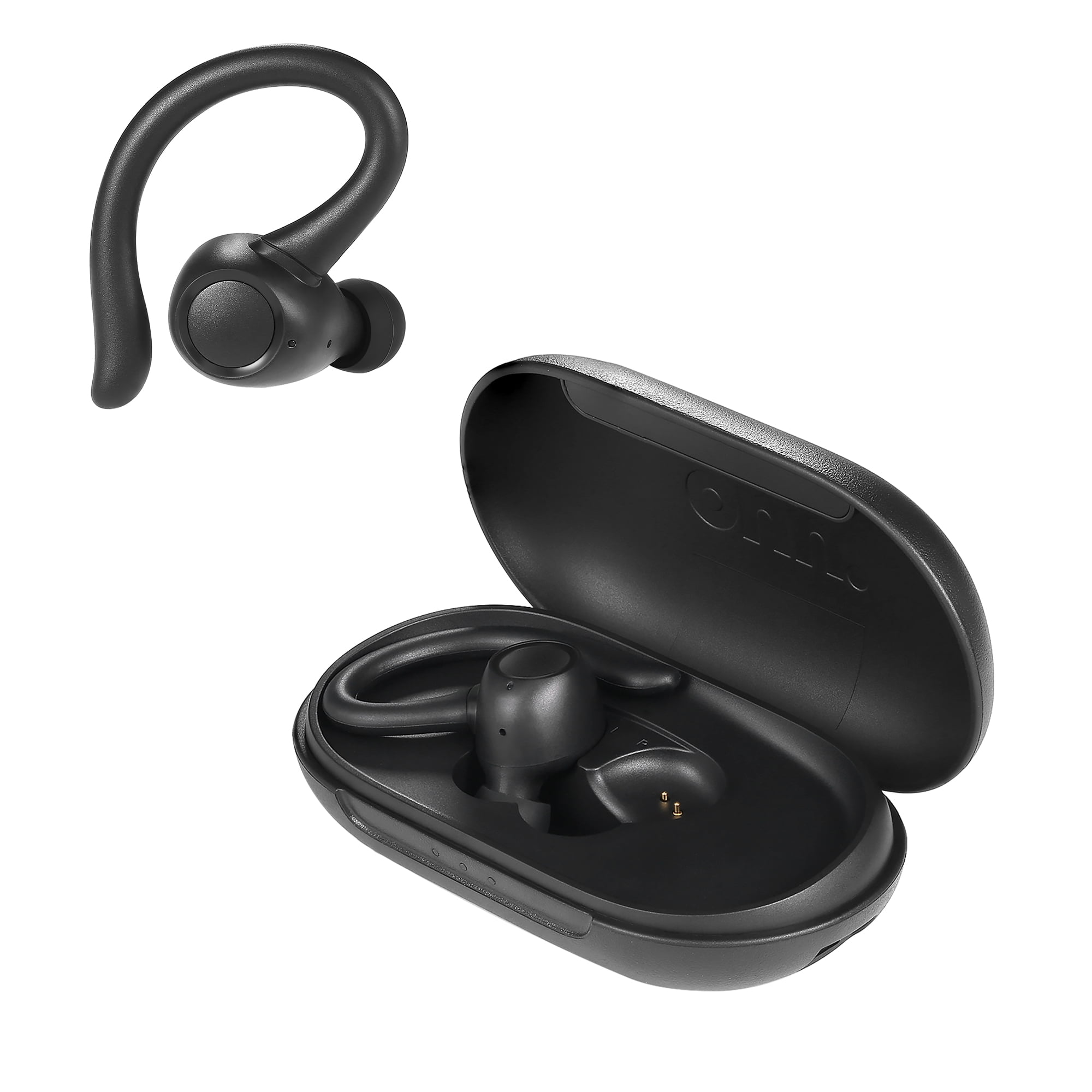onn. True Wireless Headphones with Charging Case, Black, AAABLK100024301