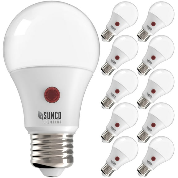 Sunco 10 Pack A19 LED Bulb with Dusk to Dawn, 9W=60W, 800 LM, 5000K Daylight, Auto On/Off Photocell Sensor - UL