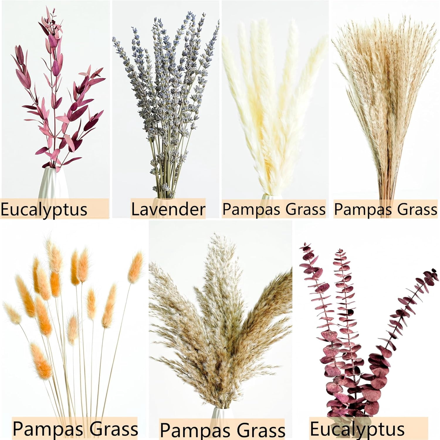 Fall Dried Flower Bouquet with Pampas Grass, Orange Bunny Tails, Lavender & Red Eucalyptus –Boho Fall Decor for Home, Vase, Porch & thanksgiving –Autumn Floral Arrangements