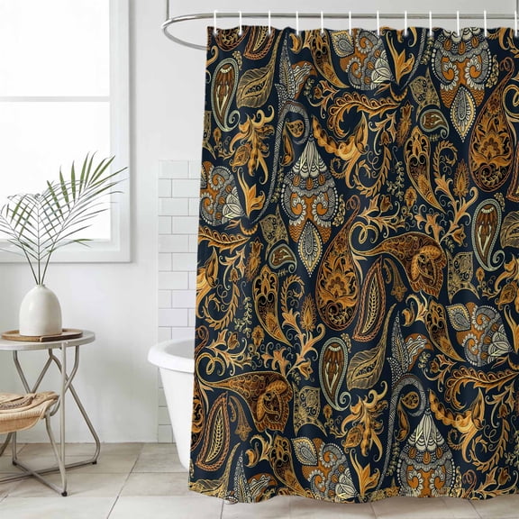 Boho Floral Waterproof Fabric Shower Curtain,Vintage Botanical Paisley Flower Waterproof Fabric Shower Curtain for Bathroom Curtains Bathtubs Hotel Shower Curtains with 12 Hooks Small 36x72in