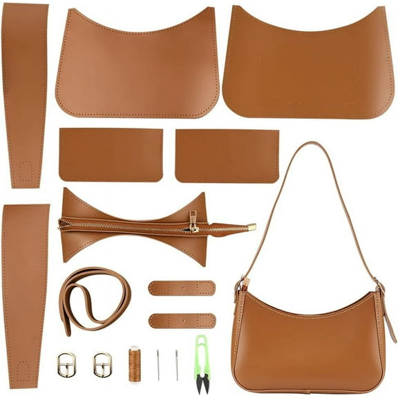 DIY Handbag Making Material Kits PU Leather Shoulder Bag Sewing Kits Handmade Women's Underarm Bag Kits 10.2x2.8x7.1 Inch DIY