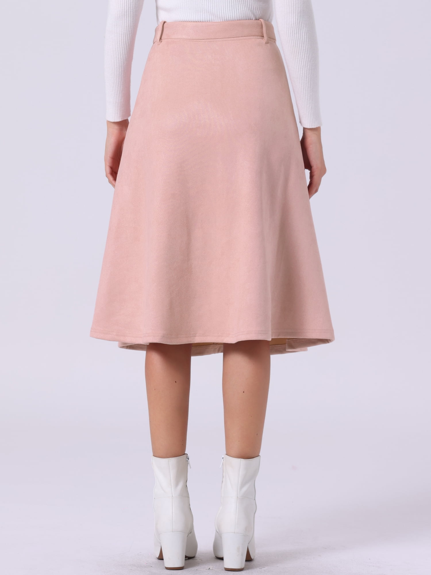 DARING DIVA Women's Casual Faux Suede Pockets Stretch A-line Midi Skirt XL Pink
