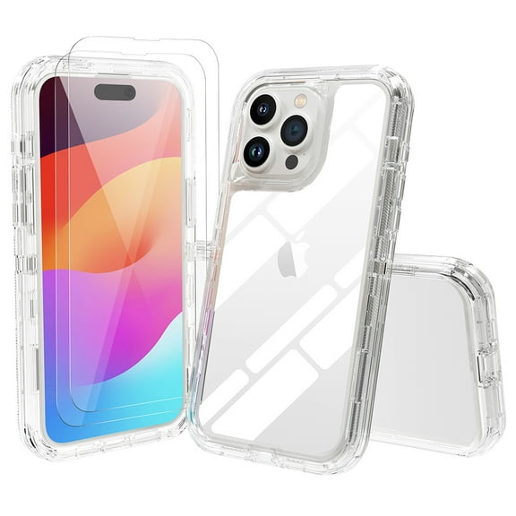 TASHHAR for iPhone 15 Case with Screen Protector 3 in 1 Reinforced Bumper Shockproof Non-Yellowing Crystal Clear Case iPhone 15 6.1 inch 2023 Phone