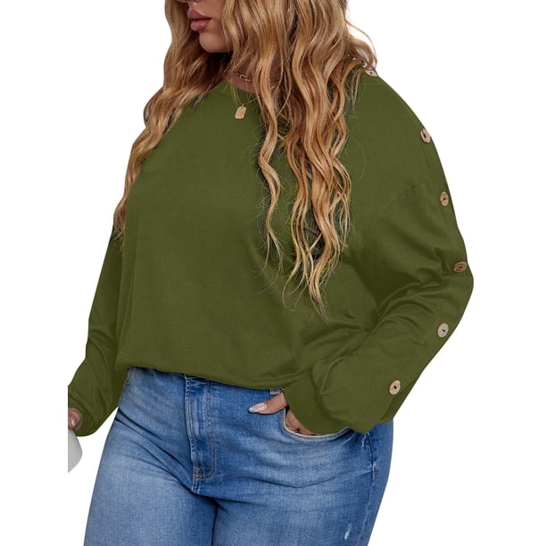 Camiseta de manga larga para mujer Sudadera con hombros caídos Tallas grandes Casual Tops Tomshoo Camiseta mujer