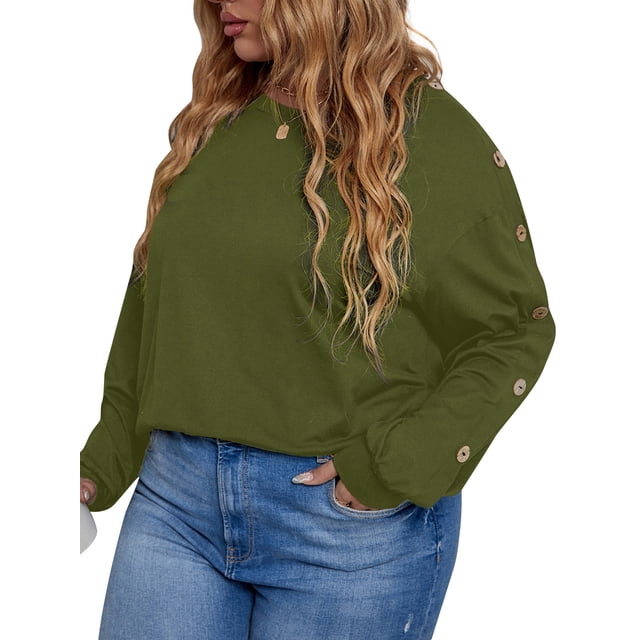 Camiseta de manga larga para mujer Sudadera con hombros caídos Tallas grandes Casual Tops CACAGOO Camiseta mujer