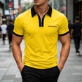 thumbnail image 2 of Men's Quarter Zip Shirts Short Sleeve Lapel Color Block T Shirt Summer Casual Fashion Tops With Flat Pocket (XL, Yellow), 2 of 9