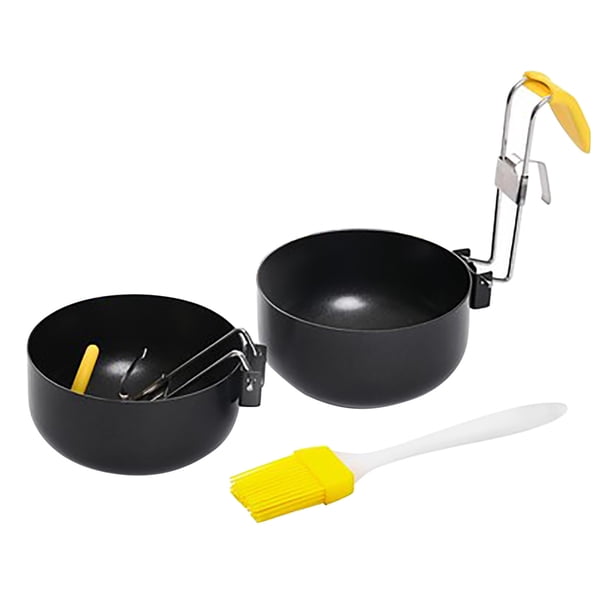 Cocedor de huevos al vapor plegable antiadherente con cepillo y anillo para huevos, utensilio de cocina plegable