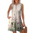 thumbnail image 2 of WTOBBY Women's Fashion Casual Printed V-Neck Button Vest Sleeveless Dress with Pocket, Floral Print for Summer Wear, Airy and Stylish Design for Vacation and Everyday Use,Light pink 2XL, 2 of 5