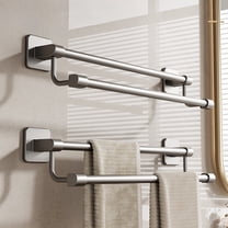 Wall Mounted Double Bar Towel Rack | Punch Free Adhesive Installation | Gray Plastic Bathroom Storage Organizer | 11.8x2.9 Inches Space Saving Design