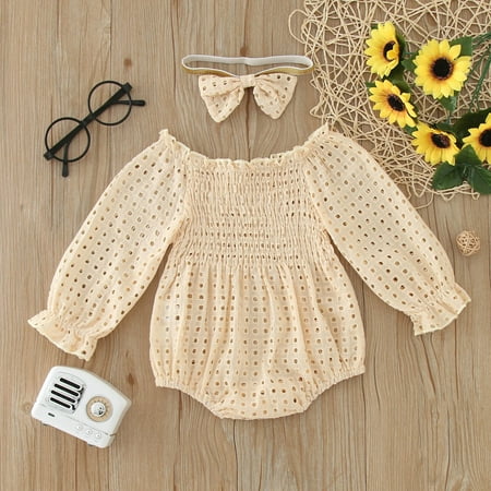 

NIUREDLTD Baby Girls Cotton Autumn Long Sleeve Romper Bodysuit Headbands Clothes