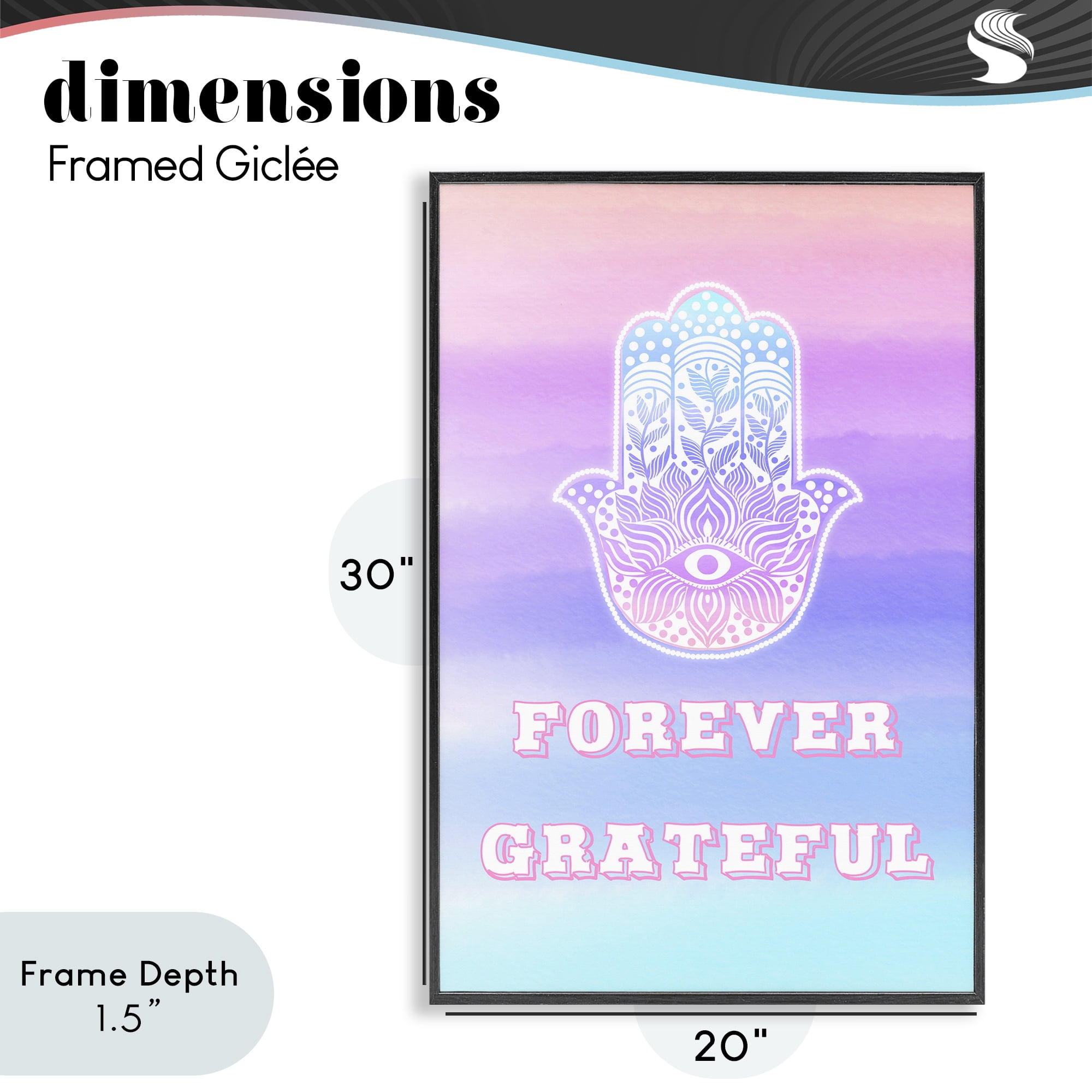 Stupell Industries Forever Grateful Hamsa Black Framed Giclee Art, design by Pooja Dave