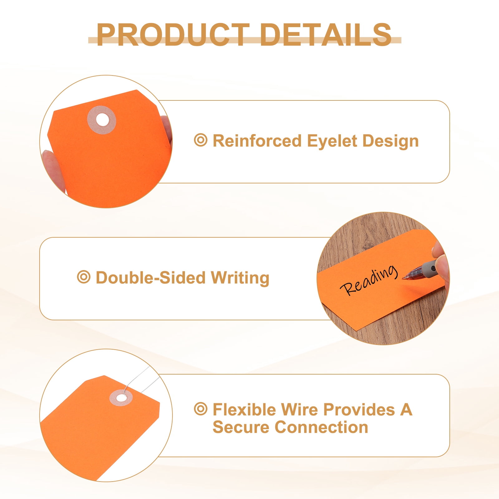 Uxcell Blank Shipping Tags Shipping Tags with Wire Manila Hang Label Tags with Reinforced Eyelet for Inventory Gift Label Orange 4-3/4"