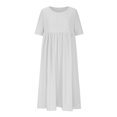 thumbnail image 4 of UsYezik Women's Casual Dresses Eyelet Embroidery Pockets Smocked Midi Tunic Sundress Spring Casual Short Sleeve Pleated A-line Flowy Dress White XXL, 4 of 5