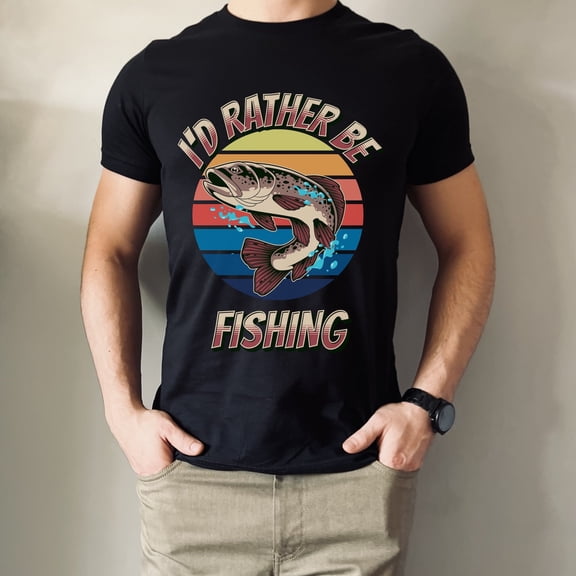 BANJOJO Men's Fishing T-Shirt, Fisherman Gifts, Fishing Shirt, I'd Rather Be Fishing Tee, Fishing Gift for Dad, Gift for Husband, Graphic Tee