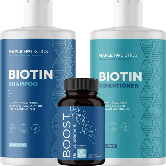 Biotin for Hair Growth Treatment Set - Biotin Shampoo and Conditioner Set Sulfate Free plus Hair Loss Supplement for Women & Men with Saw Palmetto Horsetail Collagen and Keratin