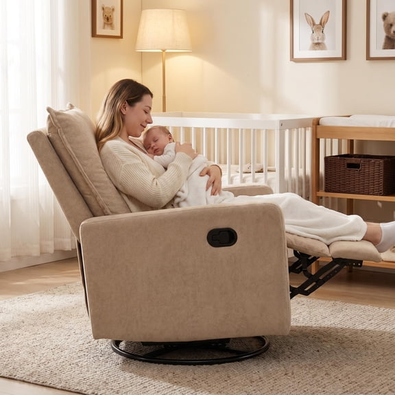REHOUSING Adult Velvet Nursery Rocking and Swivel Recliner with Foot Rest, Brown