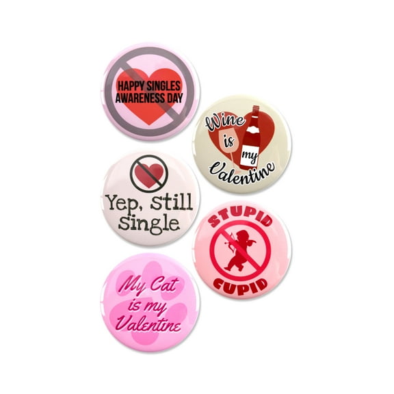 5 Pack - Anti-Valentine's Day Single AF - Pinback Button - 2.25 Inch Round