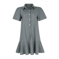 thumbnail image 3 of Mohiass Women's Tunic Mini Shirt Dress Cotton Short Sleeve Ruffle Hem Dress Button Up Shift Chambray Dresses Gray M, 3 of 5