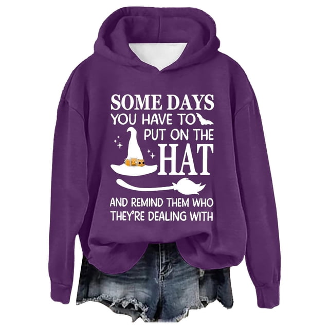 Halloween Oversized Letter Print Pullover Sweatshirt For Women Loose Fit Hooded Shirt
