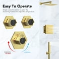 thumbnail image 6 of EVERSTEIN Thermostatic 12 inch Shower Head System Wall Mount Rain CUPC Shower Faucet Set with Valve 6 pcs Side Body Jets High Pressure 2 Functions Handheld Spray Brushed Gold, 6 of 11