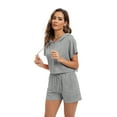 thumbnail image 4 of Women's 2 Piece Outfits Summer Cap Sleeve Hoodie Tops And Lounge Shorts Sweatsuits Sets, 4 of 7