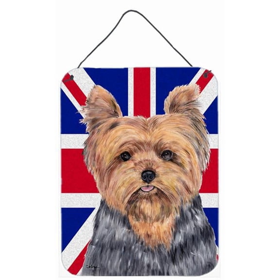 Caroline's Treasures SC9845DS1216 Yorkie with English Union Jack British Flag Wall or Door Hanging Prints, 16" x 12"