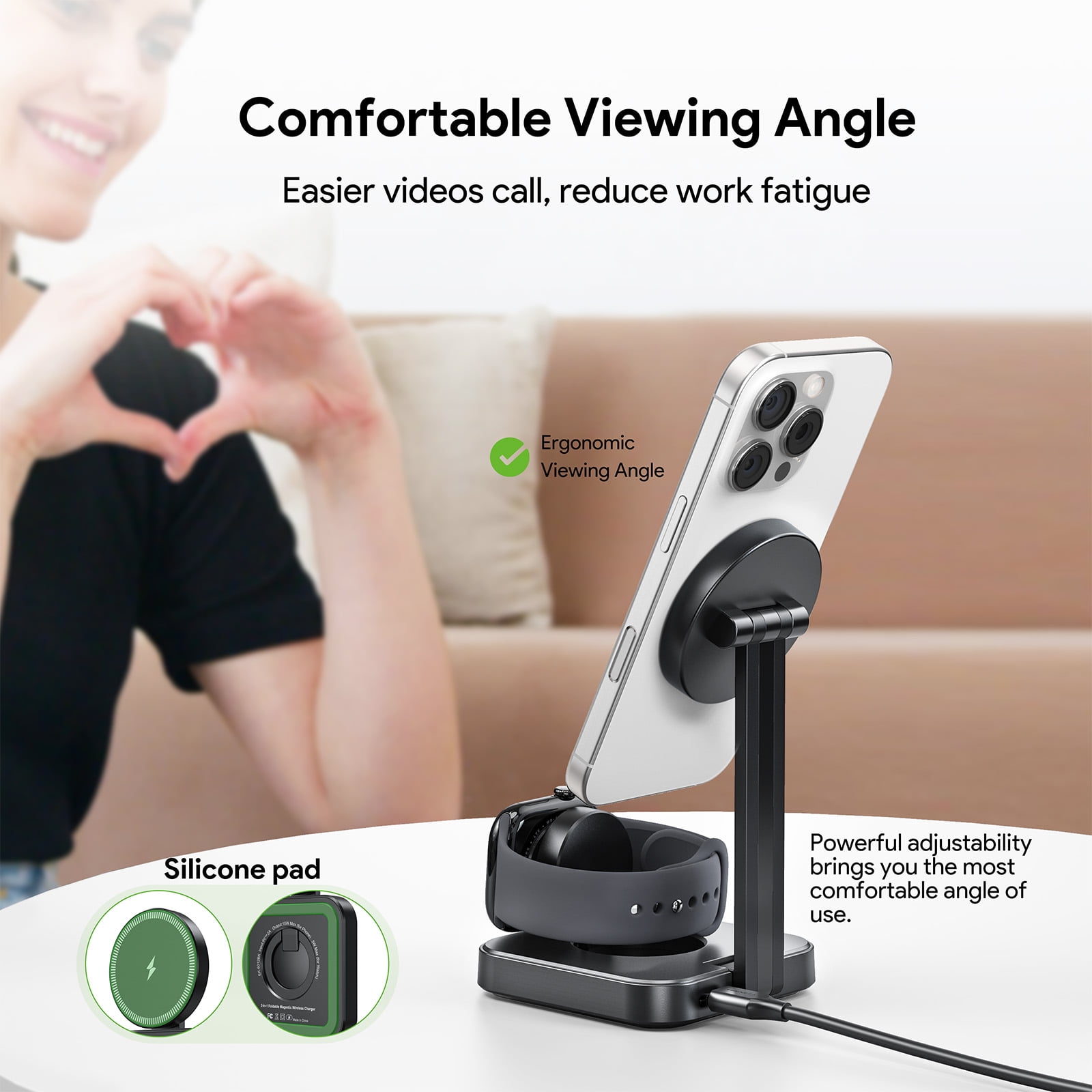 Esoulk 2-In-1 15W Compact Portable Foldable Magnetic Wireless Charger For iPhone and Apple Watch