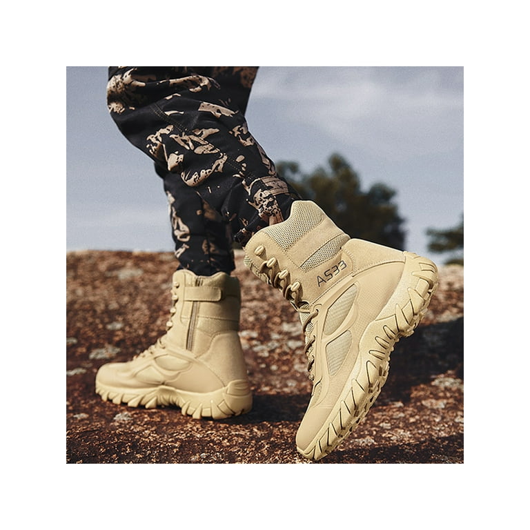 Harsuny Men's Military Tactical Work Boots Lace-Up Motorcycle Combat Boots  Sand Color 10.5
