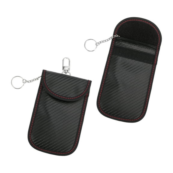 Unique Bargains 2 Pcs Faraday Pouch, RFID Signal Blocking Bags Carbon Fiber Black with Hook