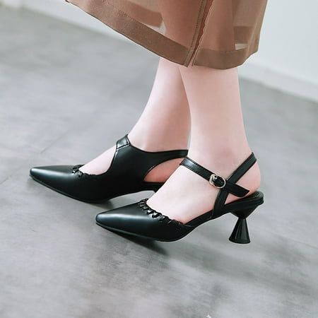 

absuyy Heeled Sandals for Women- Fashion Casual Faux Leather Buckle Middle Heel New Style Summer Sandals #424 Black-7