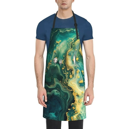 

Rateoe Turquoise Golden Swirl Aprons with Pocket Men Womens Aprons Waterproof Adjustable Cooking Aprons for Kitchen Gardening and Salon