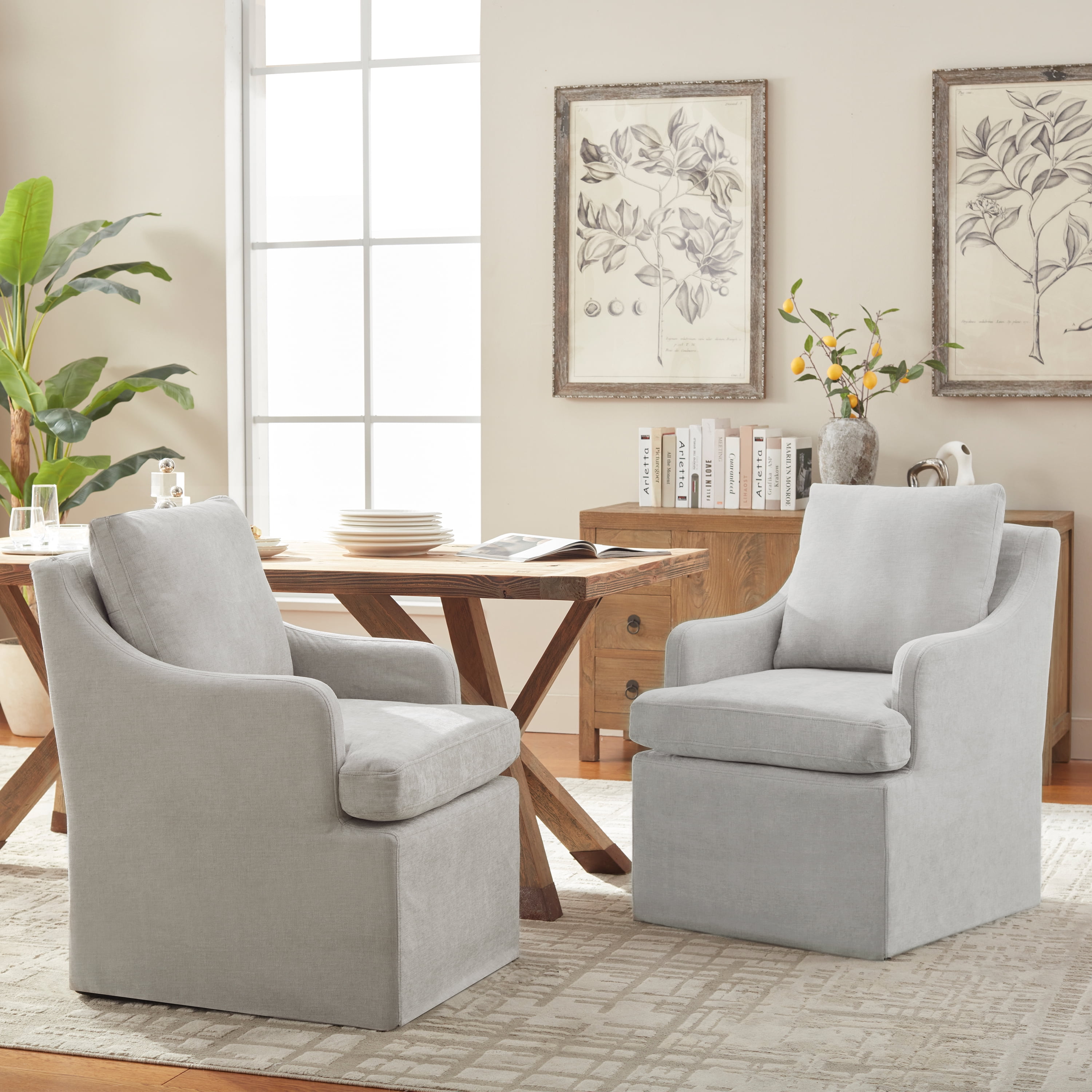 Vknow Furniture Minimalist Upholstered Dining Chair Ergonomic Comfort Dining Arm Chair for Dining Room, Living Room, Office, Gray