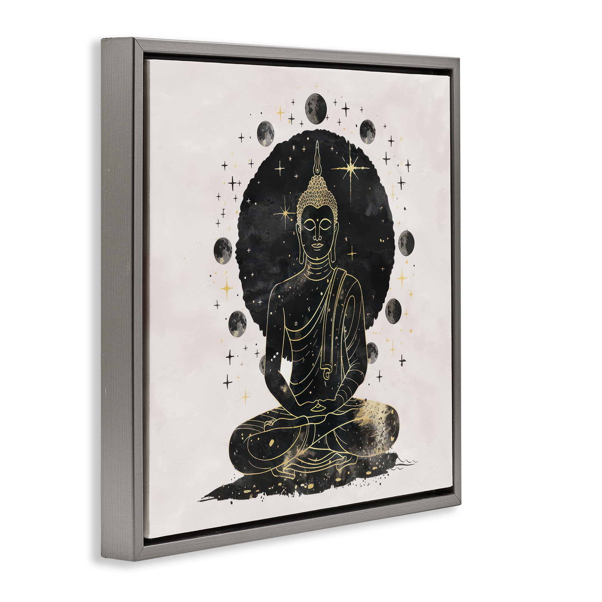 Stupell Industries Gilded Sitting Buddha Religious & Spiritual Painting Gray Floater Framed Canvas Art Print Wall Art, 25 x 25