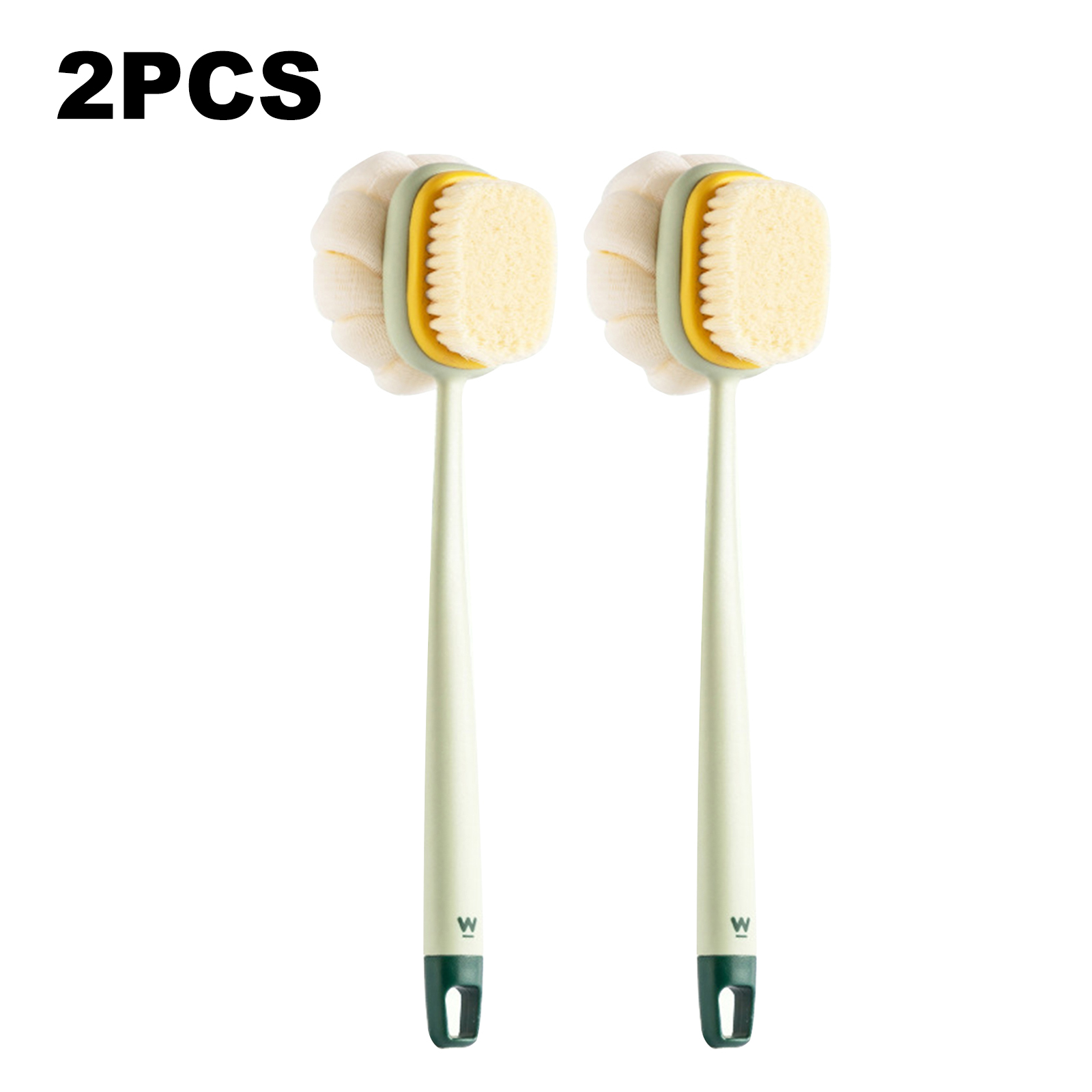 HUKOER 2 PC Shower Body Brush with Bristles and Loofah Long Handle Back
