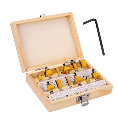 

12pcs Woodworking Cutter Kit 1/4inch Woodworking Milling Cutter Set Portable Milling Cutter Set with Anti-backlash Design for Trimming Slotting Carpentry