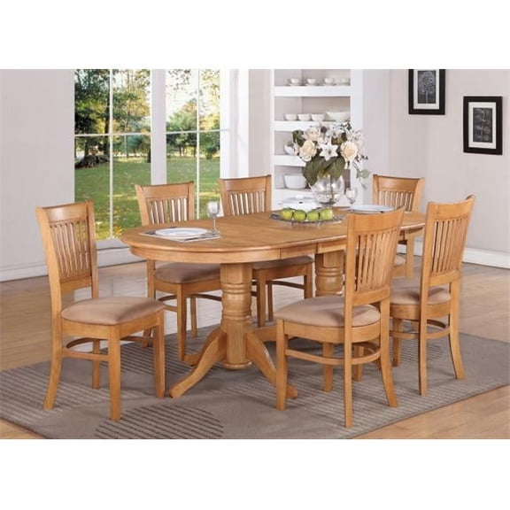 East West Furniture VANC7-OAK-C 7 Piece Dining Room Set Table With A Leaf and 6 Dining Chairs