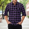 thumbnail image 5 of hlysgo Plaid Shirts for Men Regular Fit Long Sleeve Button Down Shirt with Chest Pockets Men's Fashion Work Clothes Going Out Tops Purple XXL, 5 of 7